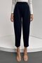 Women's High Waist Balloon Navy Blue Narrow Leg Elastic Basic Trousers - 2