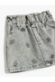 Cotton Star Patterned Denim Mini Skirt with Elastic Waist - 3