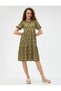 Midi Length Floral Print Flounce Dress - Crew Neck - 2