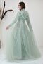 Kayra Evening Dress with Applique Embroidered Cape on the Front - 5