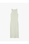Crew Neck Sleeveless Slit Textured Midi Length Pencil Dress
