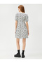 Mini Dress Balloon Sleeve Flounce Patterned Crew Neck - 4