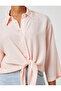 Front Tie Shirt Long Sleeve Buttoned Classic Cuff Collar - 5