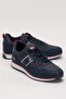 Men's Leather Laced Casual Sports Shoes Dark Blue - Red - 2