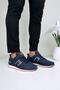 Men's Leather Laced Casual Sports Shoes Dark Blue - Red - 8