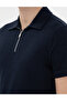 Navy Blue Slim Fit Zippered Polo Collar T-Shirt 50302586-Vr033 - 7