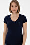 Women's Navy Blue V-Neck Basic T-Shirt 50300828-Vr033 - 3
