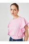 Flounced Sleeves T-Shirt Crew Neck Cotton