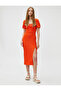 Midi Dress Balloon Sleeve Slit Square Neck - 2