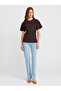 31585 100% Cotton Drape Detailed T-Shirt-Dark Brown - 3