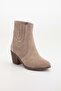 Women's Genuine Leather Stitching Detailed Elastic Suede Cowboy Heeled Boots - Mink Suede - 4