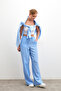 Women's Blue Linen Blended Loose Cut Trousers - 4