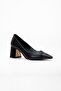 Women's High Heel Shoes Black V-Faced Ribbed Pointed Mold - 4