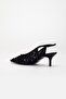 Women's Short Heeled Evening Dress Shoes Black Sequined Mesh Open Heel - 5