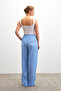 Women's Blue Linen Blended Loose Cut Trousers - 7