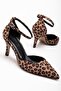 Large Size Women's Heeled Shoes Leopard Satin Belly Slit Model Hard Hat