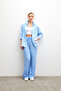 Women's Blue Linen Blended Loose Cut Trousers