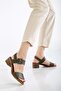 Women's Genuine Leather Thick Strap Buckle Sandals - Green - 2