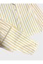 Girl's 100% Cotton Yellow and White Striped Shirt Collar Buttoned Seasonal Pajama Set - 4