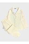 Girl's 100% Cotton Yellow and White Striped Shirt Collar Buttoned Seasonal Pajama Set