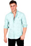 Men's Mint Green Snap Button Knitted Fabric Slim Fit Lycra Shirt 2300413