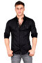 Men's Black Lycra Thin Ribbed Snap Fastener Double Pocket Shirt 2300421 - 2