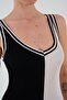    Two Color Sleeveless Dress - Black-Cream - 2