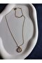 Moon Figured White Pearlescent Gold-plated 316L Steel Necklace 40+5 Cm - 4