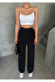 Women's Palazzo Black Trousers with Detailed Loose Legs - 2
