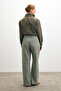 Dark Green Linen Blended Loose Cut Trousers - 7