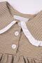 Peter Pan Collar Long Sleeve Pink Collar Buttoned Dark Beige Color Girl's Dress - 2