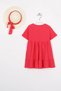 Crew Neck Short Sleeve Ruffled Buttoned Fuchsia Color Girls' Dress - 3