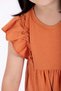 Beige Melange Color Girl's Waffle Dress with Ruffled Sleeves - 4