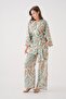 Women's Turquoise Patterned Linen Fabric Bottom/Top Set 29098 - 7