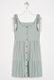 Strappy Front Buttoned Green Color Girl's Dress