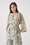 Women's Turquoise Patterned Linen Fabric Bottom/Top Set 29098
