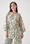 Women's Turquoise Patterned Linen Fabric Bottom/Top Set 29098 - 5