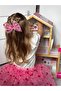 Large Size Velvet Heart Patterned Pink Tulle Bow Clip Buckle - (1 Pc) - 6