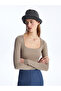 New Season Square Neck Plain Long Sleeve Women's T-Shirt - S4Ge91Z8