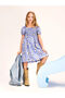 Giyçık Store Den Blue Square Collar Floral Girl's Dress