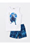 Navy Blue Crew Neck Printed Boys' Tank Top and Swim Shorts