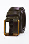 2-Piece Men's 100% Genuine Leather Yellow Tubular 4.5 cm Jeans Belt - 6
