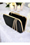 Black Color Satin Rosegold Stone Evening Dress Bag Evening Bag - 3
