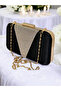 Black Color Satin Gold Stone Evening Dress Bag Evening Bag Engagement Wedding Bag - 6