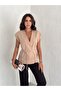 Women's Beige Lined Vest with Buttoned Front and Lacing Detail