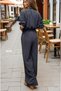 Women's Black Pocketed Elastic Waist Long Sleeve Loose Cut Kupra Jumpsuit Suitable for Hijab 700-3360506 - 2