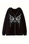 Grunge Butterfly Print Kangaroo Pocket Hooded, Casual Long Sleeve Drawstring Hoodies Sweatshirt - 2