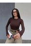 Women's Crew Neck 100% Cotton Finger Detailed Lycra Bodysuit - 4