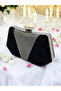 Black Color Satin Platinum Stone Evening Dress Bag Evening Bag Engagement Wedding Bag - 4