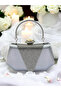 Silver Gray Color Satin Silver Stone Evening Dress Bag Evening Bag Engagement Wedding Bag - 3
